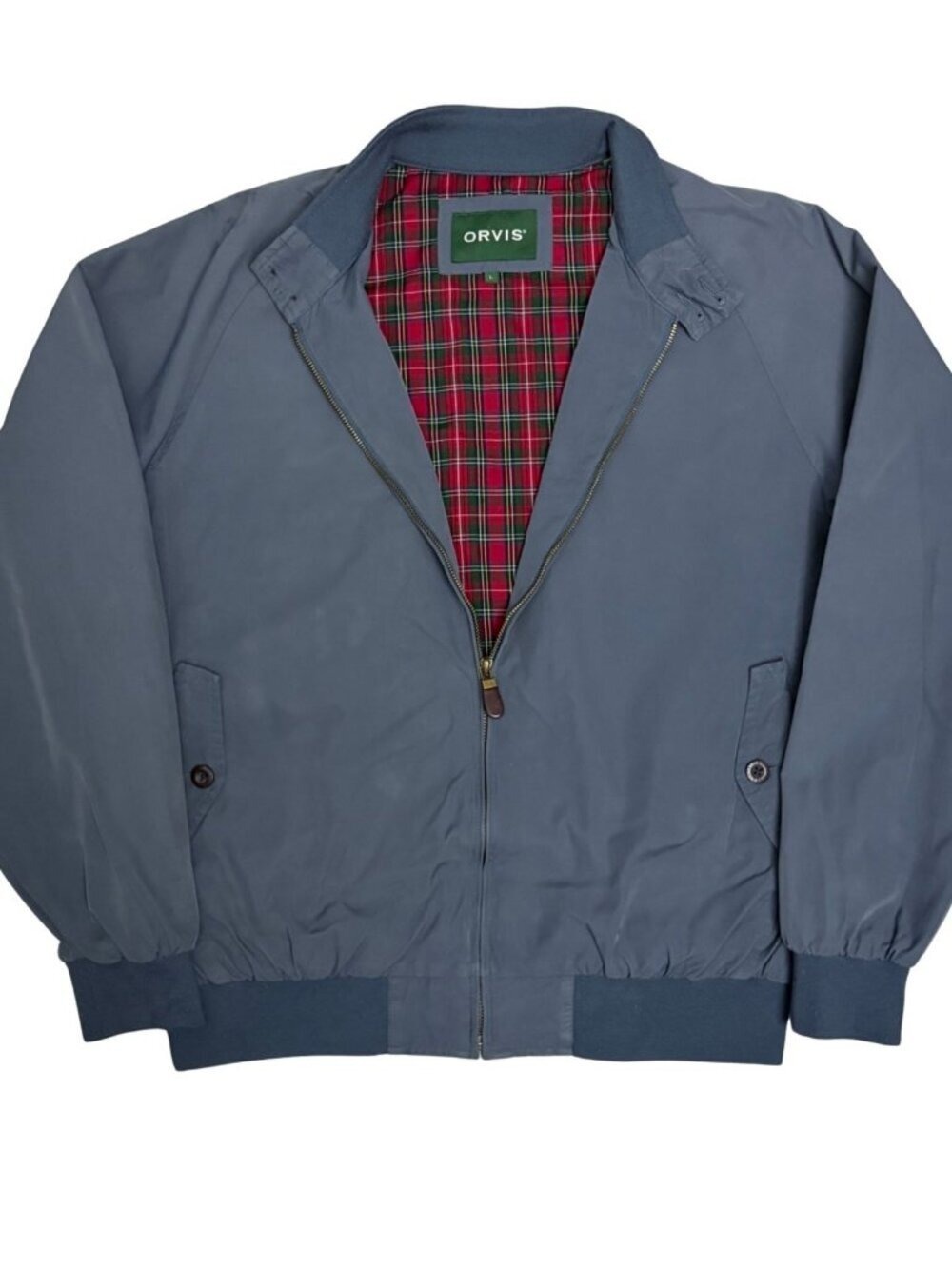 ORVIS Bomber Jacket Vintage Y2K Grey Tartan Plaid Light Coat Mens Large